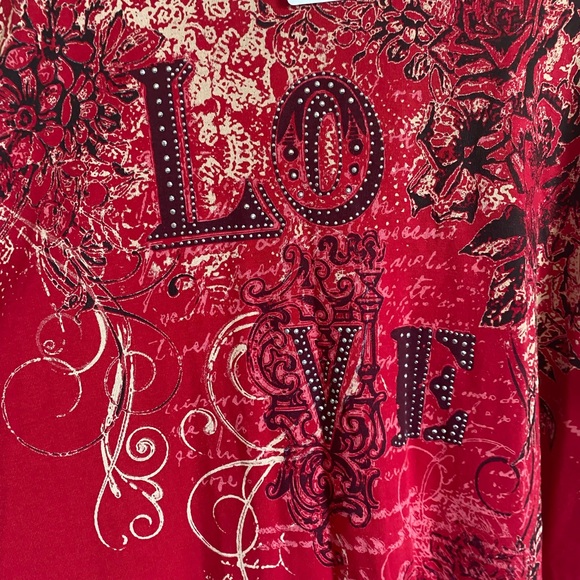 CJ Banks Red Size 3X 3/4 Sleeve Shirt 100% Cotton NWT - Picture 6 of 13